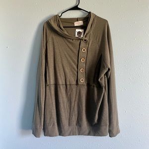 Half-button long sleeved hooded top